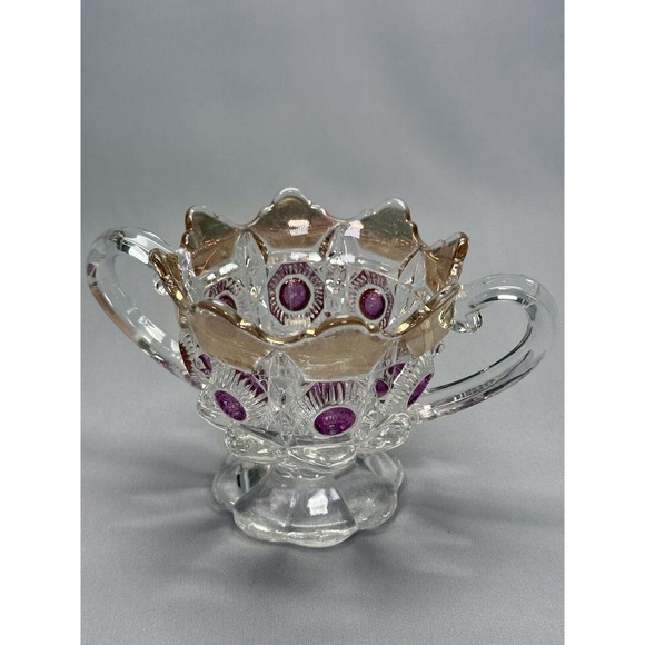 EAPG U.S. Glass Newport Bulls Eye & Daisy Gilded Ruby Stain Cream Sugar Set - Picture 6 of 7